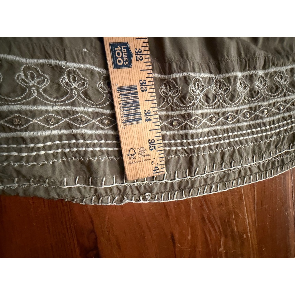 Sundance Womens Olive Green Embroidered Sequin Tassel Peasant Dress Medium Boho - Picture 5 of 10